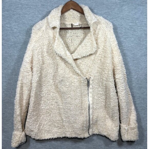 Free People Womens S Wool Blend Cream Fuzzy Jacket Asymmetrical Zip - Picture 1 of 5